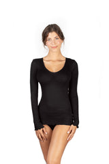 EGI Luxury Wool Silk V-Neck Long Sleeve Top. Proudly Made in Italy (1493) - tittimitti - Flyclothing LLC