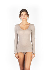 EGI Luxury Wool Silk V-Neck Long Sleeve Top. Proudly Made in Italy (1493) - tittimitti - Flyclothing LLC