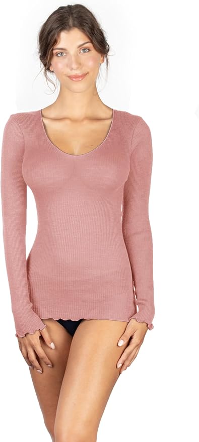 EGI Luxury Wool Silk V-Neck Long Sleeve Top. Proudly Made in Italy (1493) - tittimitti - Flyclothing LLC