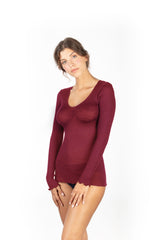 EGI Luxury Wool Silk V-Neck Long Sleeve Top. Proudly Made in Italy (1493) - tittimitti - Flyclothing LLC