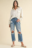Annie Wear Distressed Raw Hem Cropped Jeans - Trendsi