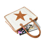 Star Upcycled Canvas Shoulder Tote - Classy Leather Bags - Flyclothing LLC