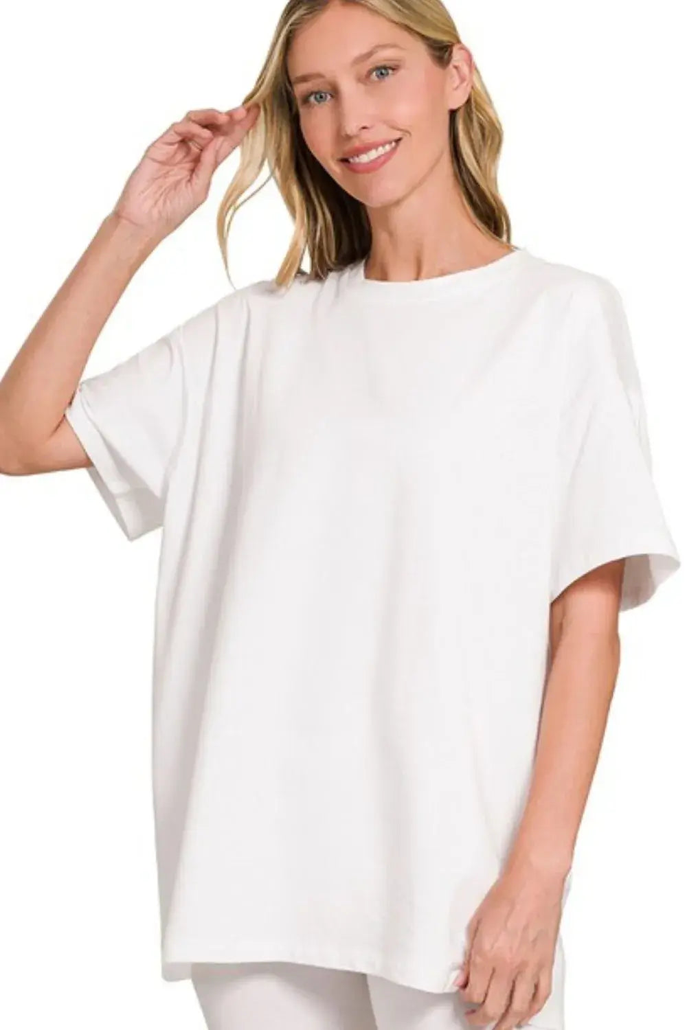 Zenana Cotton Round Neck Top & Biker Shorts - Trendsi - Flyclothing LLC