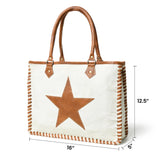 Star Upcycled Canvas Shoulder Tote - Classy Leather Bags - Flyclothing LLC