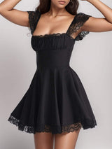 Lace Detail Square Neck Cap Sleeve Mini Dress - Trendsi - Flyclothing LLC