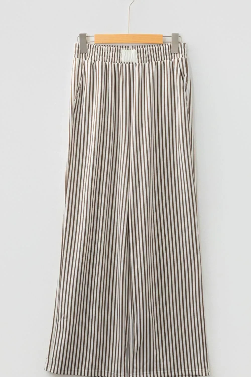 Stripe Elastic High Waist Pocketed Loose Pants - Trendsi - Flyclothing LLC