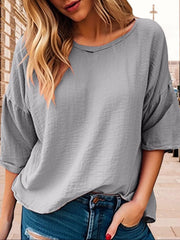Full Size Round Neck Half Sleeve T-Shirt Plus Size - Trendsi