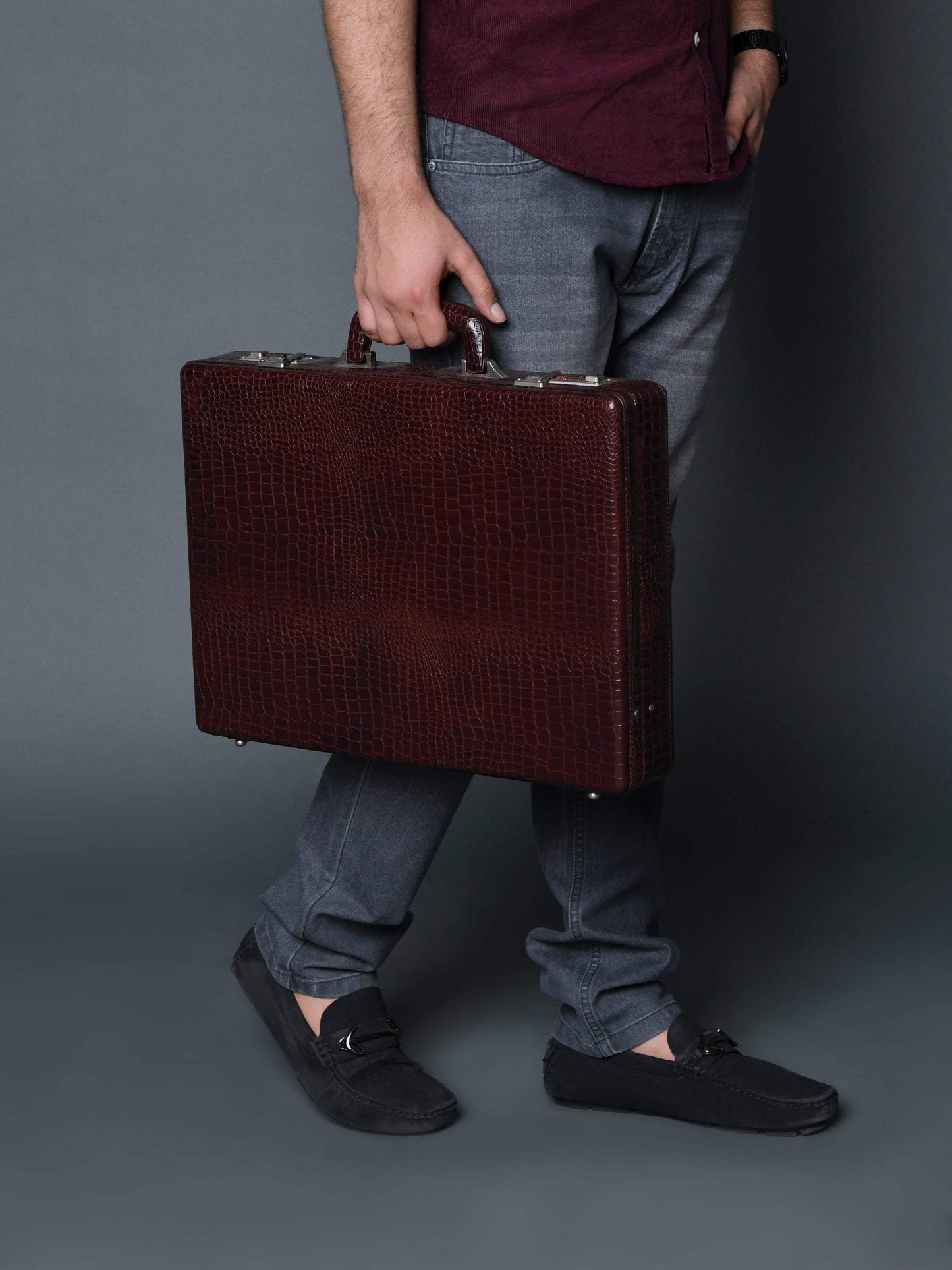 Executive Croco Leather Briefcase/Suitcase- Brown - Classy Leather Bags - Flyclothing LLC