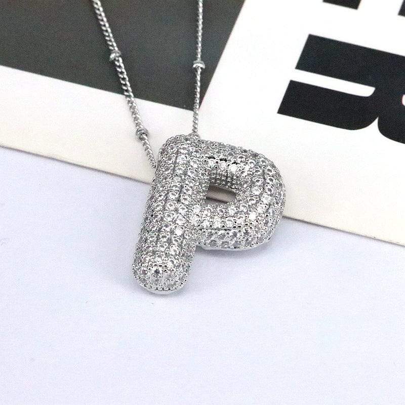 Copper Inlaid Zircon Letter Pendant Necklace - Trendsi - Flyclothing LLC