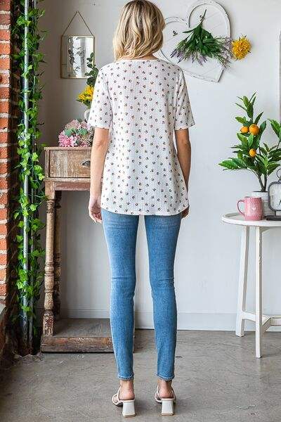 Heimish Full Size Crisscross Ditsy Floral Babydoll Top Plus Size - Trendsi - Flyclothing LLC