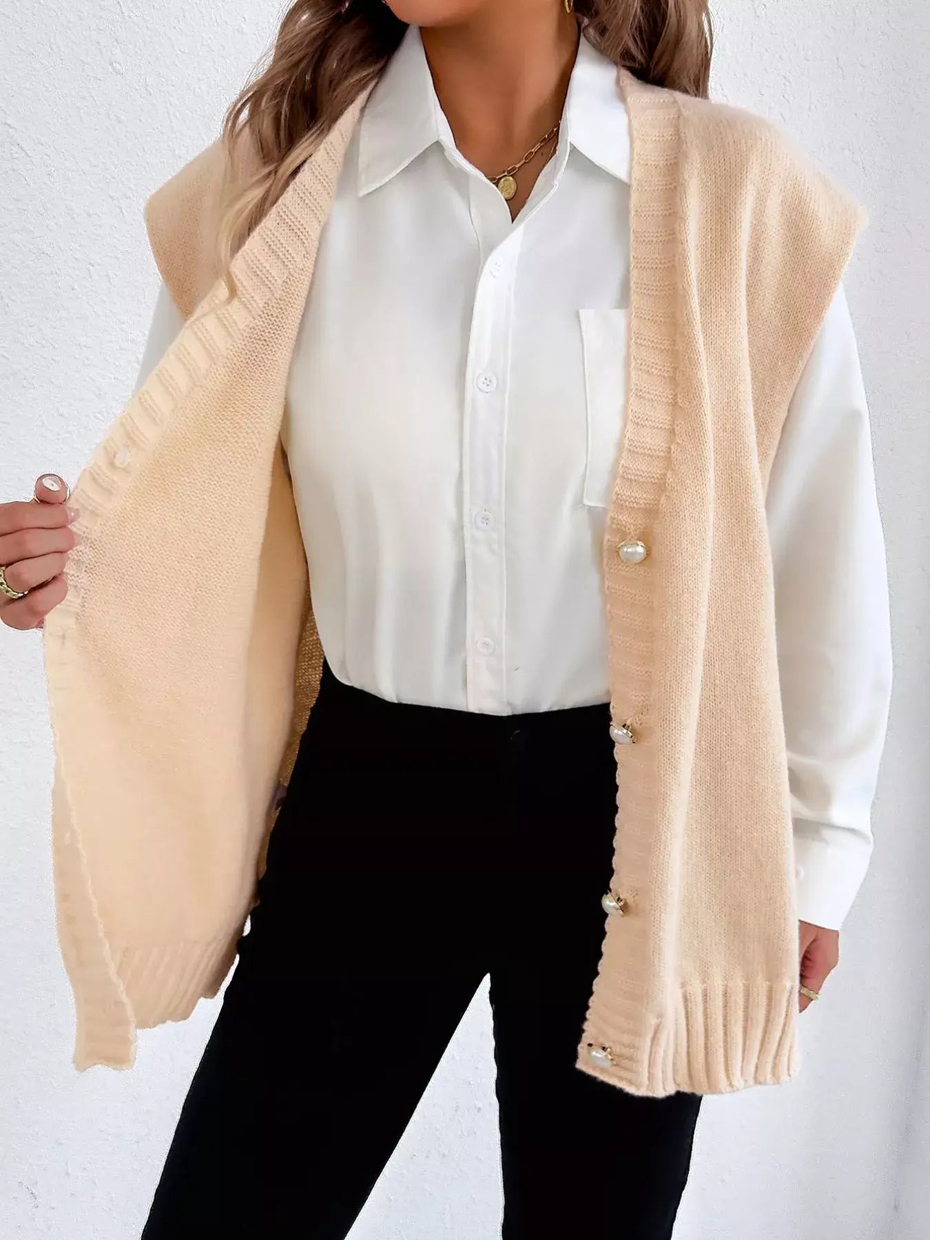 Button-Down Button Up Sweater Vest - Trendsi - Flyclothing LLC