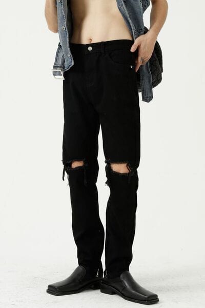 Distressed Mid Rise Jeans with Pockets - Trendsi