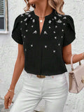 Floral Notched Short Sleeve Blouse - Trendsi - Flyclothing LLC