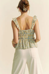Davi & Dani Plaid Ruffled Strap Smocked Sleeveless Top - Trendsi - Flyclothing LLC