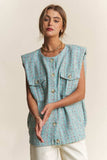 J.NNA Frayed Tweed Padded Shoulder Vest - Trendsi - Flyclothing LLC