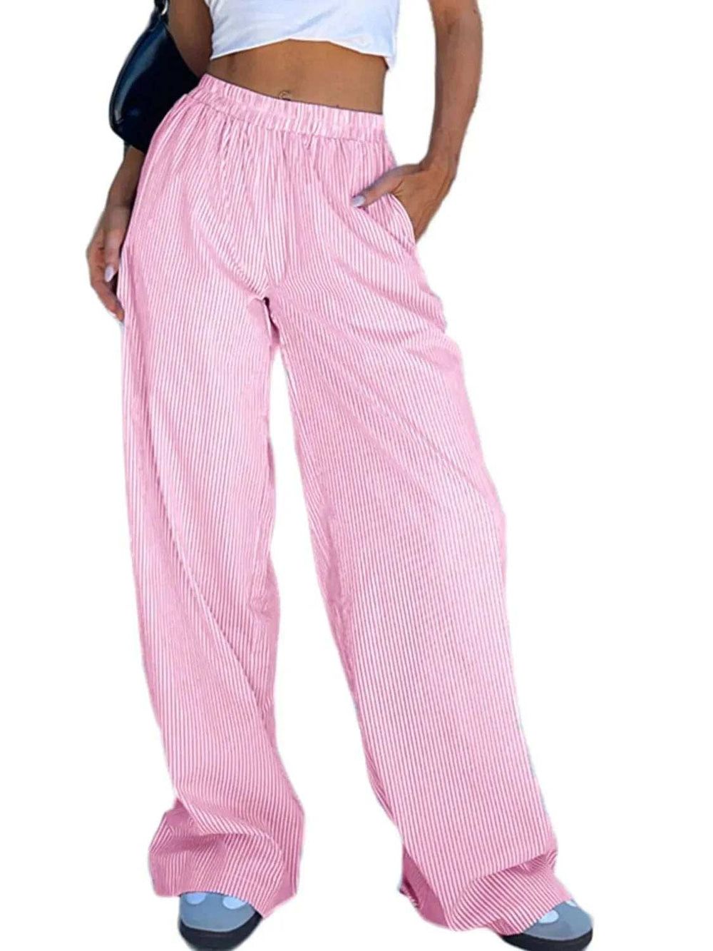 Pocketed Striped Wide Leg Pants - Trendsi - Flyclothing LLC