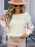 Angel Wings Flower Round Neck Dropped Shoulder Sweater - Trendsi