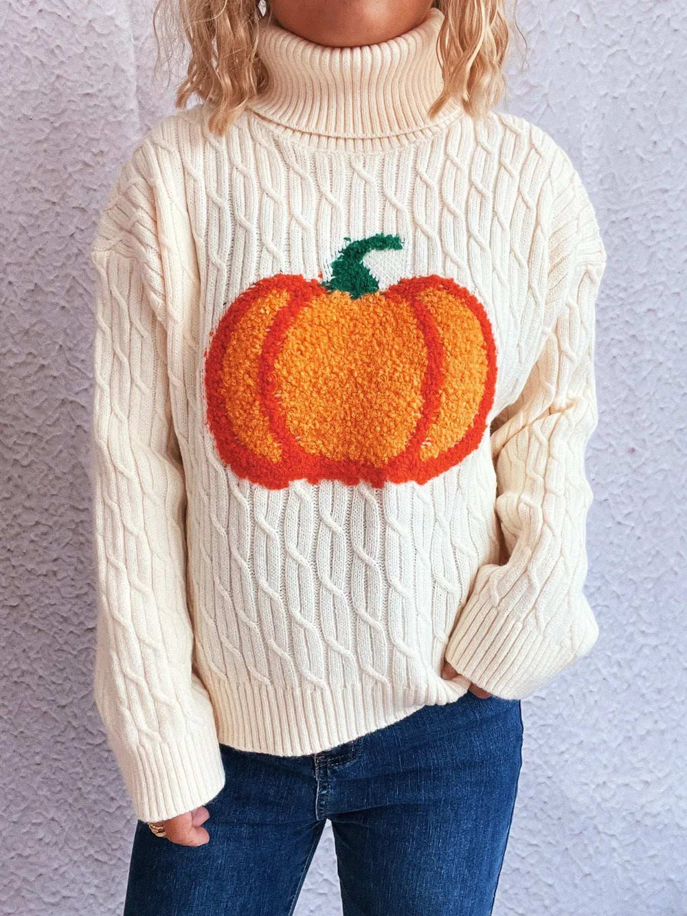 Pumpkin Turtleneck Long Sleeve Sweater - Trendsi - Flyclothing LLC
