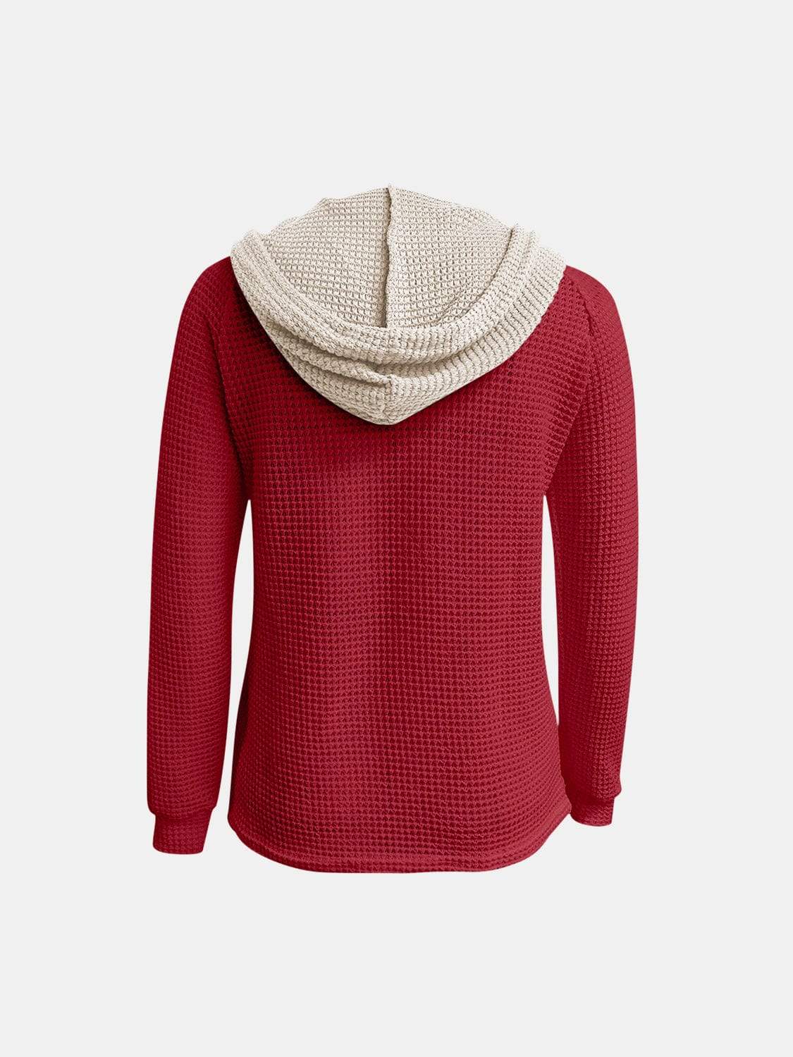 Full Size Waffle-Knit Contrast Long Sleeve Hoodie - Trendsi - Flyclothing LLC
