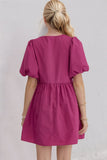 Oh Bow Ruched Puff Sleeve Mini Dress - Trendsi