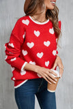 Angel Wings Contrast Trim Heart Round Neck Sweater - Trendsi