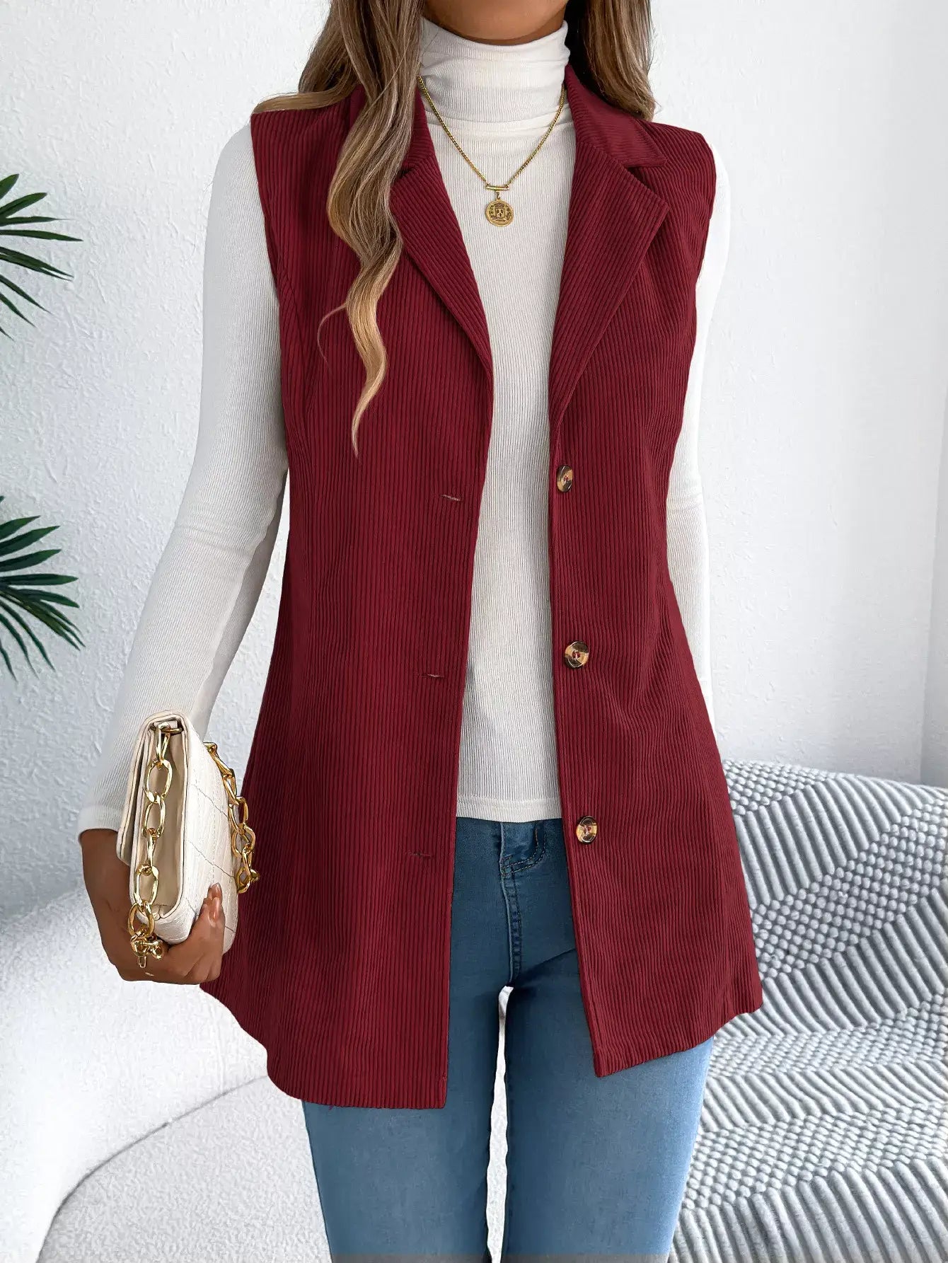 Button-Front Longline Vest Coat - Trendsi - Flyclothing LLC