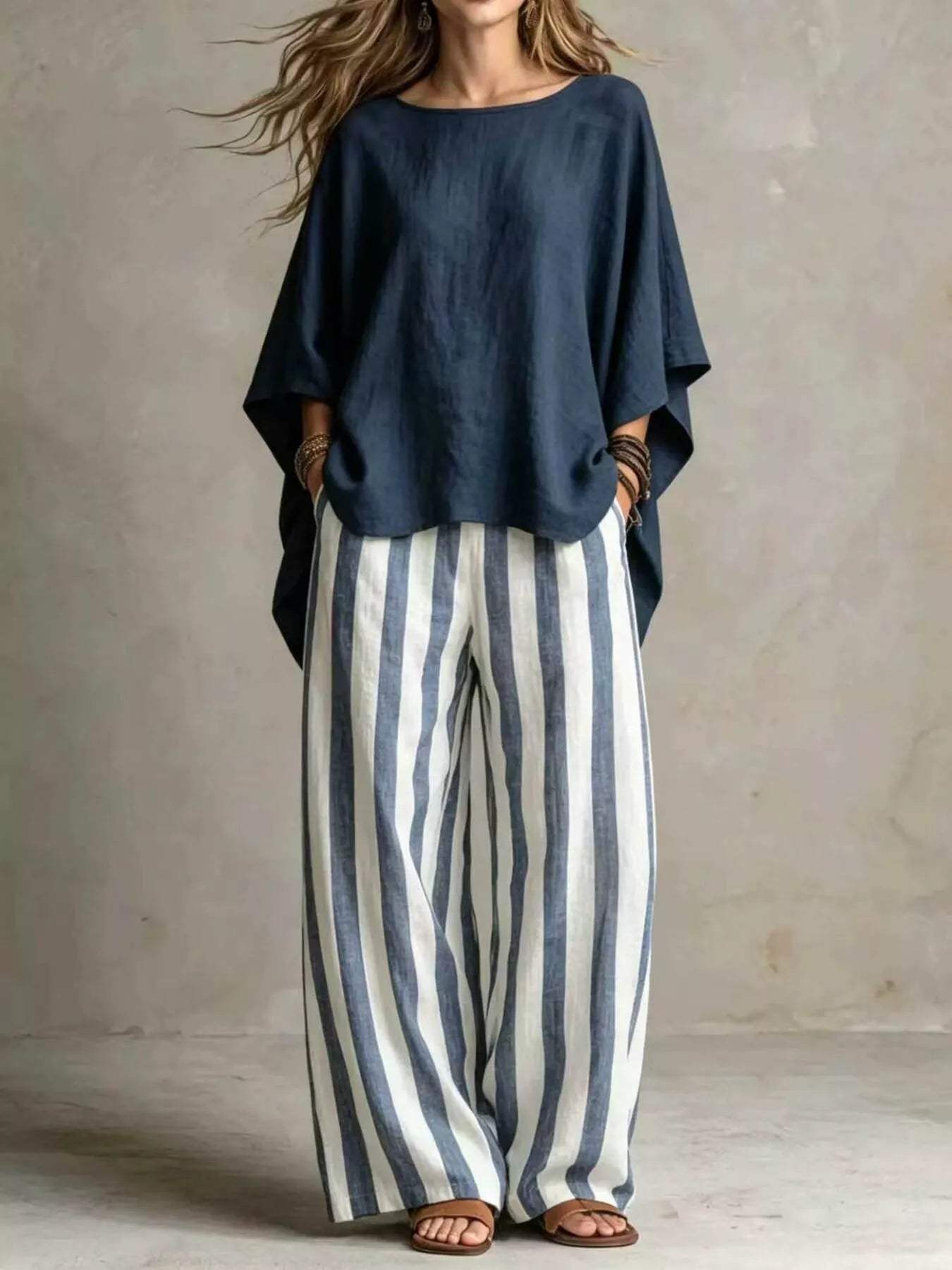Full Size Solid Color Top and Pants Set Plus Size - Trendsi - Flyclothing LLC