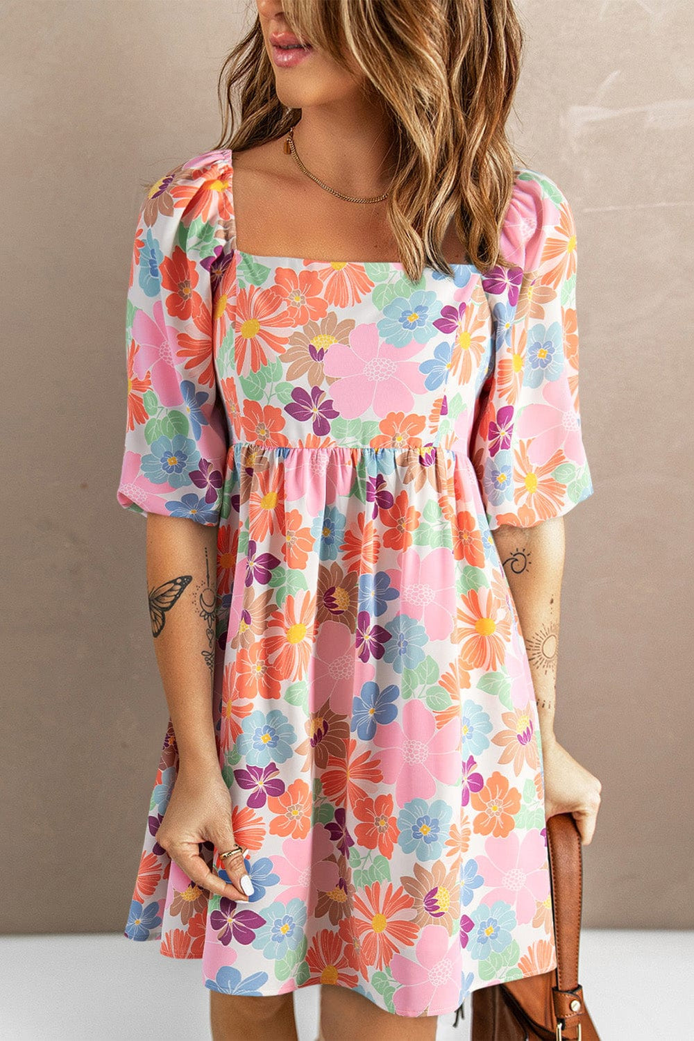 Printed Half Sleeve Mini Dress - Trendsi
