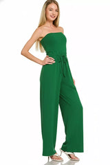 Zenana Tube Top Jumpsuit with Drawstring Waist - Trendsi - Flyclothing LLC