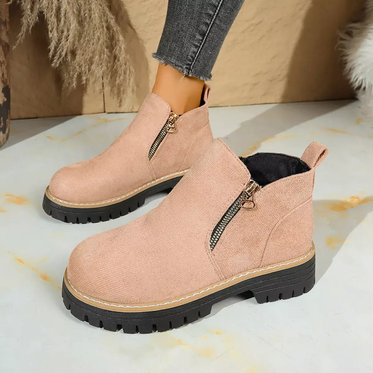 Round Toe Platform Boots - Trendsi - Flyclothing LLC