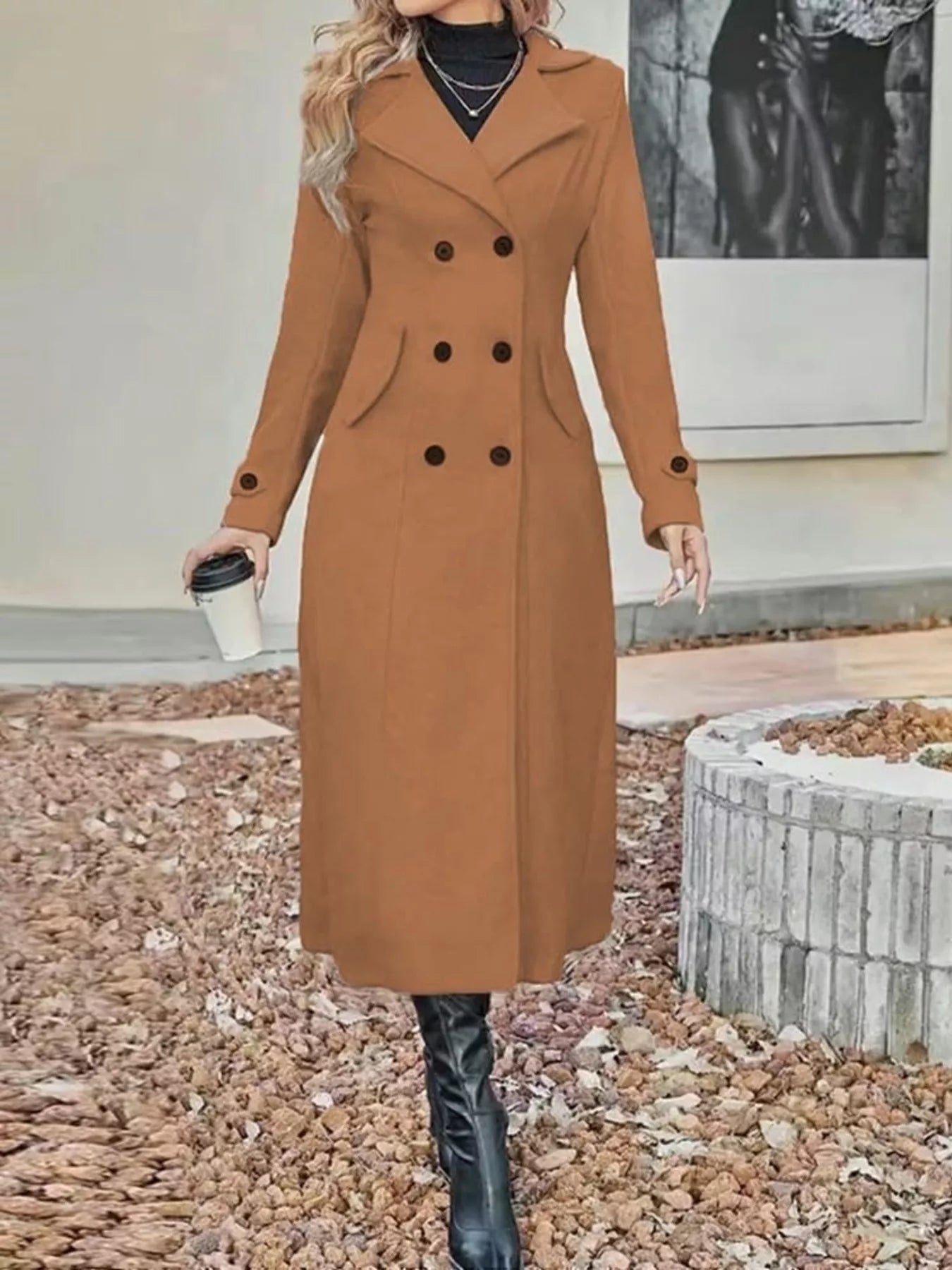 Full Size Double-Breasted Longline Trench Coat Plus Size - Trendsi - Flyclothing LLC
