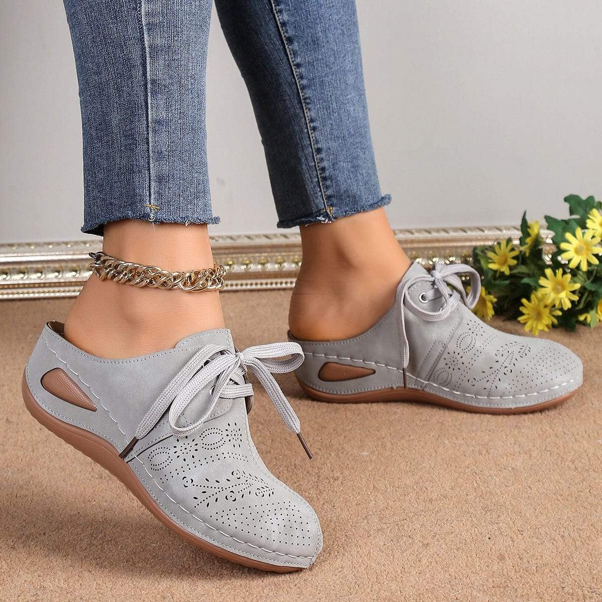 Lace-Up Round Toe Wedge Sandals - Trendsi - Flyclothing LLC