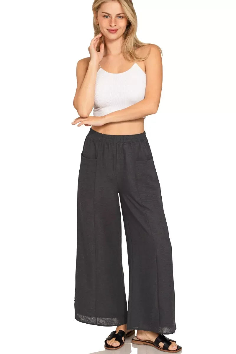Zenana Woven Airflow Elastic Waistband Pants - Trendsi - Flyclothing LLC