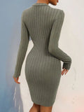 Decorative Button Round Neck Long Sleeve Dress - Trendsi