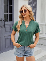 Florira Notched Short Sleeve T-Shirt - Trendsi - Flyclothing LLC