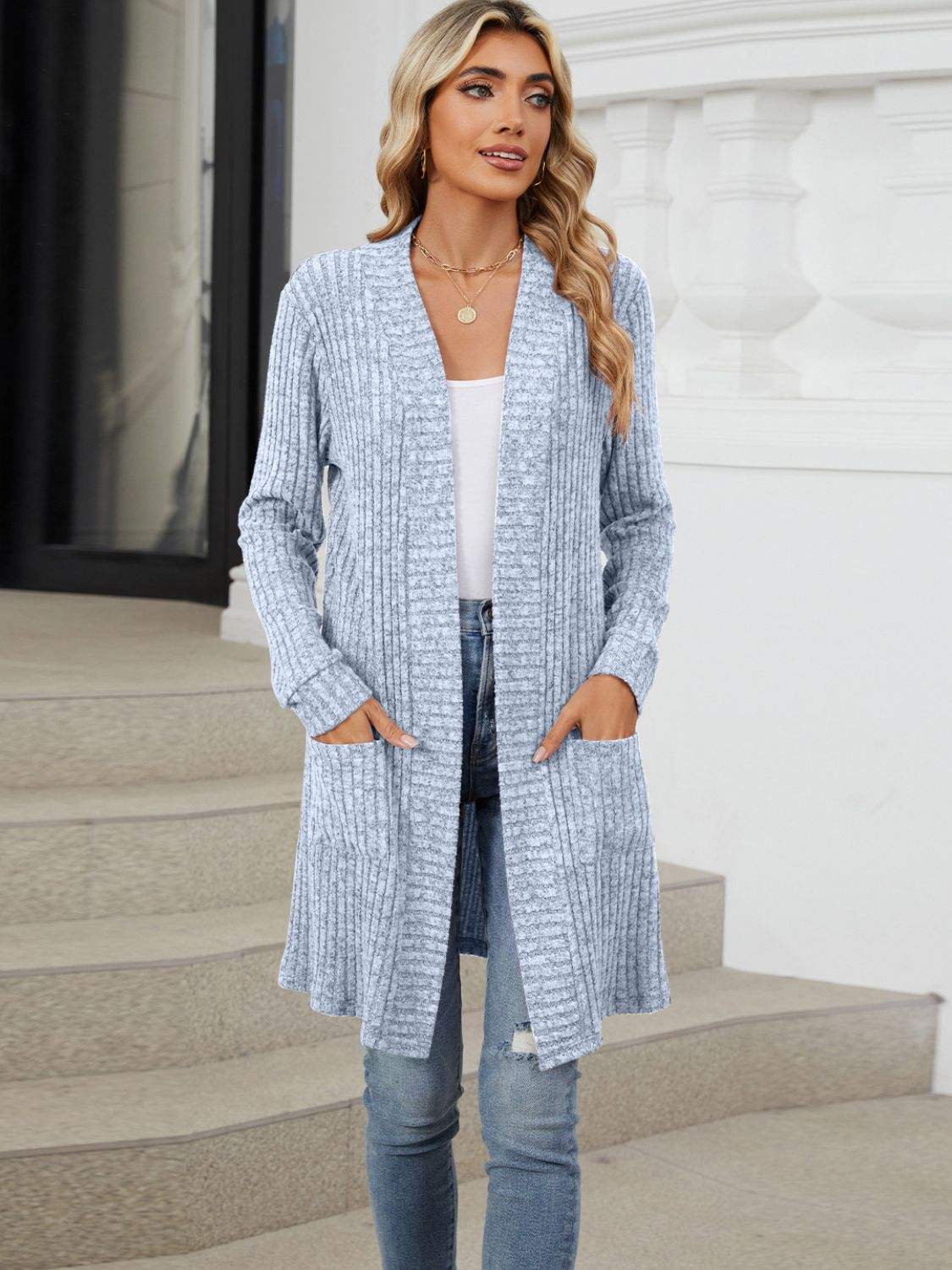 Open Front Long Sleeve Cardigan - Trendsi - Flyclothing LLC