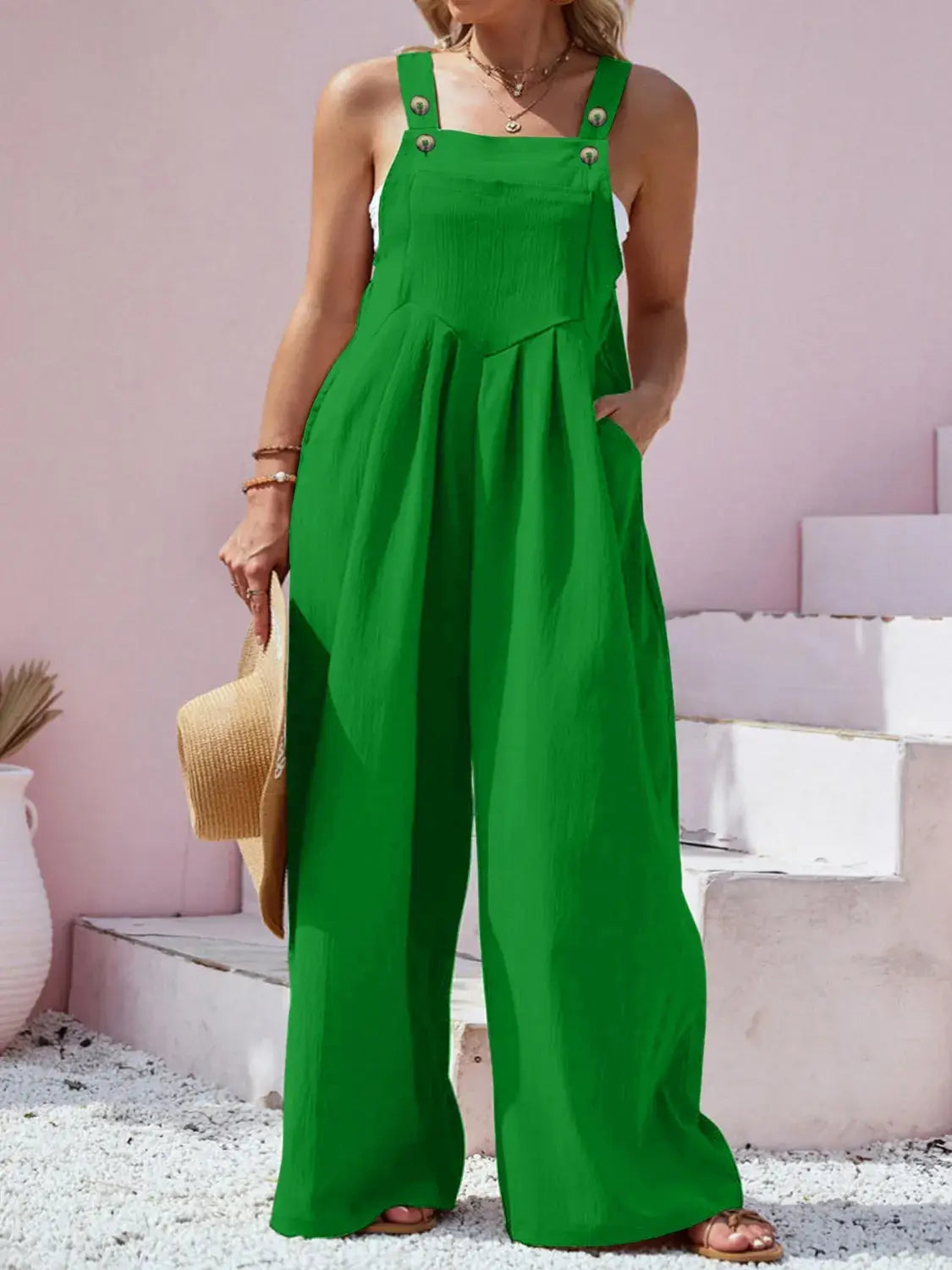 Plus Size Square Neck Wide Leg Overalls - Trendsi - Flyclothing LLC