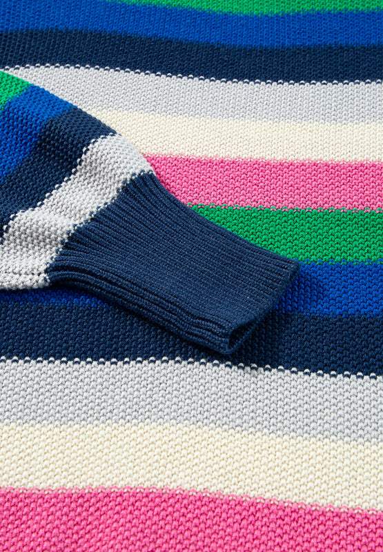 Contrast Striped Round Neck Long Sleeve Sweater - Trendsi - Flyclothing LLC