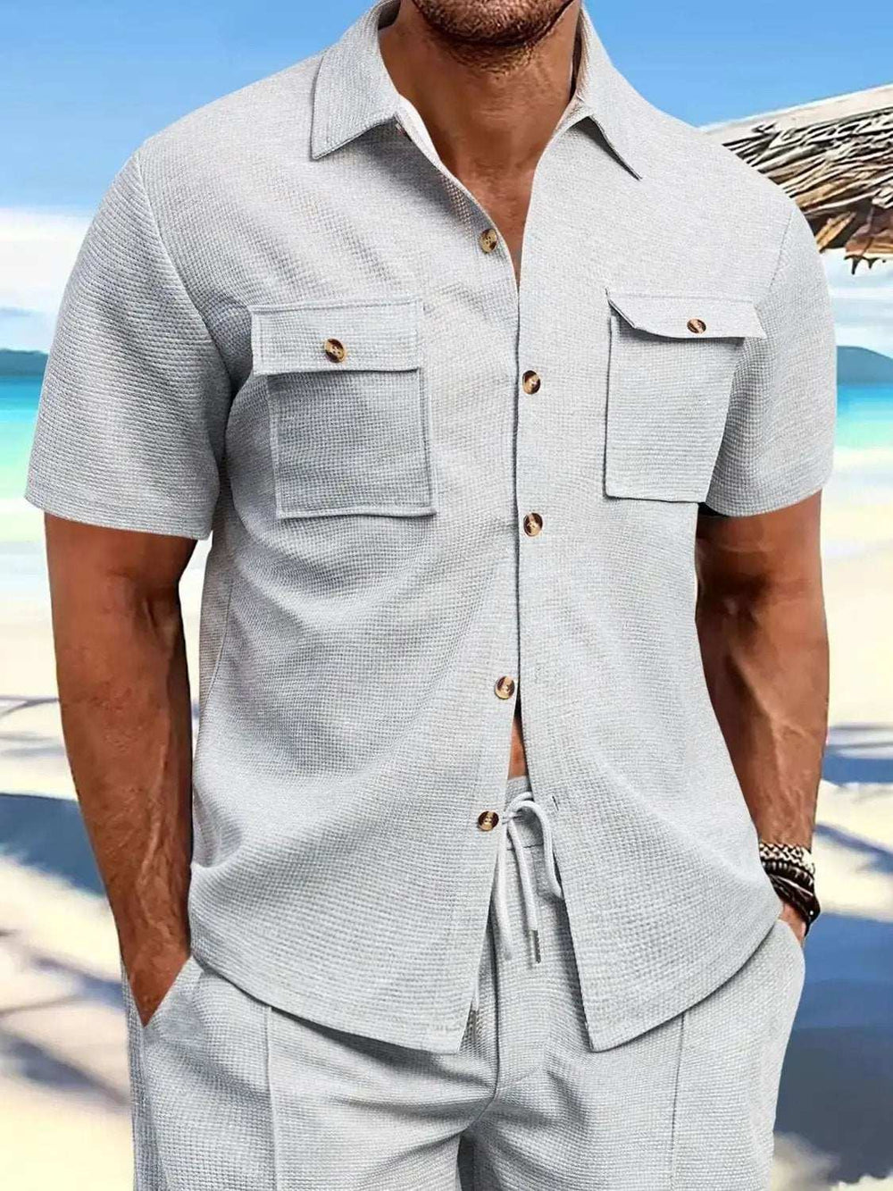 Men's Full Size Button Down Short Sleeve Shirt Plus Size - Trendsi - Flyclothing LLC