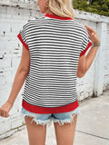 Lovelet Striped Round Neck Cap Sleeve Sweater - Trendsi - Flyclothing LLC