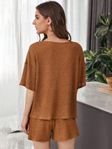 Full Size Waffle-Knit Dropped Shoulder Top and Shorts Set - Trendsi - Flyclothing LLC