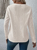Eyelet Round Neck Long Sleeve Blouse - Trendsi - Flyclothing LLC