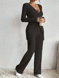 Surplice Long Sleeve Top and Pants Set - Trendsi - Flyclothing LLC