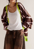 Contrast Stripes Button Down Long Sleeve Cardigan - Trendsi - Flyclothing LLC