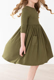 Olive 3/4 Sleeve Pocket Twirl Dress - Mila & Rose ®