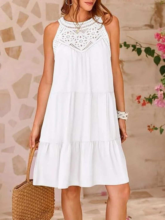 Ruffled Hem Lace Sleeveless Dress - Trendsi - Flyclothing LLC