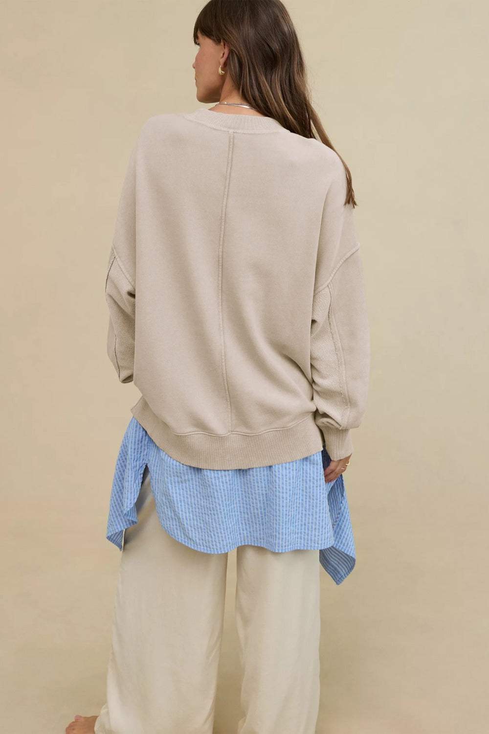 Side Slit Round Neck Long Sleeve Sweatshirt - Trendsi - Flyclothing LLC
