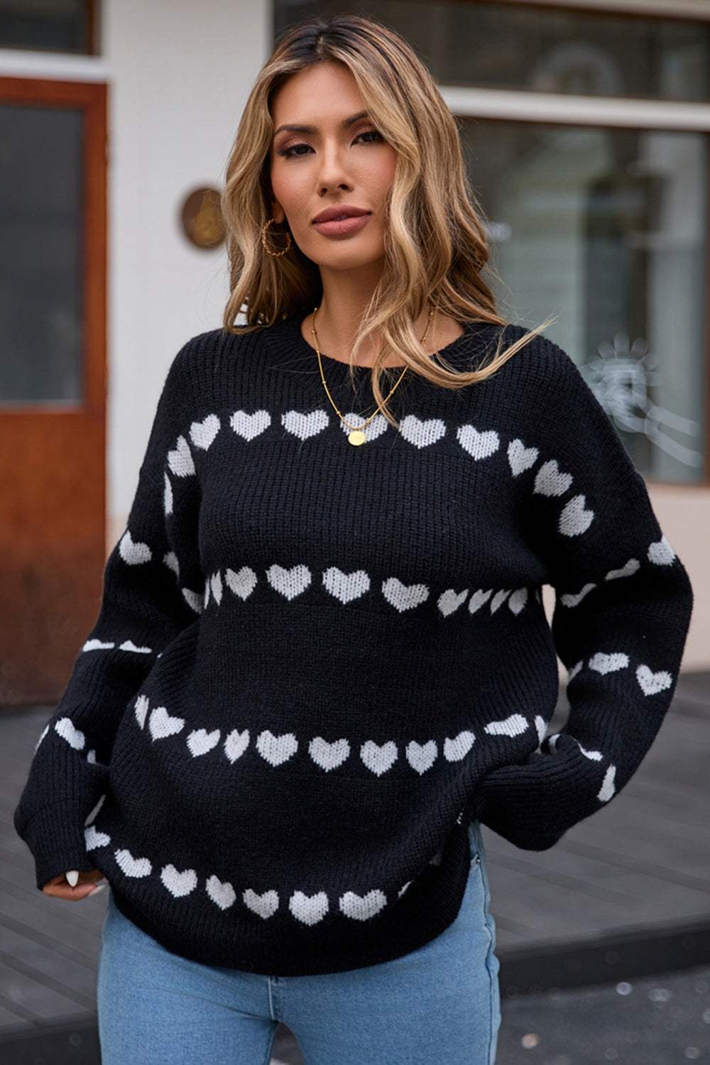 Angel Wings Heart Round Neck Long Sleeve Sweater - Trendsi - Flyclothing LLC