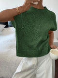 Flower Ribbed Hem Round Neck Cap Sleeve Sweater - Trendsi