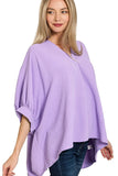 Zenana Woven Airflow V-neck Puff Half Sleeve Top - Trendsi
